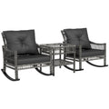 Outsunny Wicker Outdoor Rocking Chair Set, 3 Piece Patio Furniture Set with Padded Cushions and Storage Coffee Table, 2-Seater P