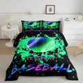 jejeloiu Baseball Comforter Set Full Size Kids 3D Ball Comforter for Boys Girls Teens Gaming Sports Bedding Set Green Blue Tie D