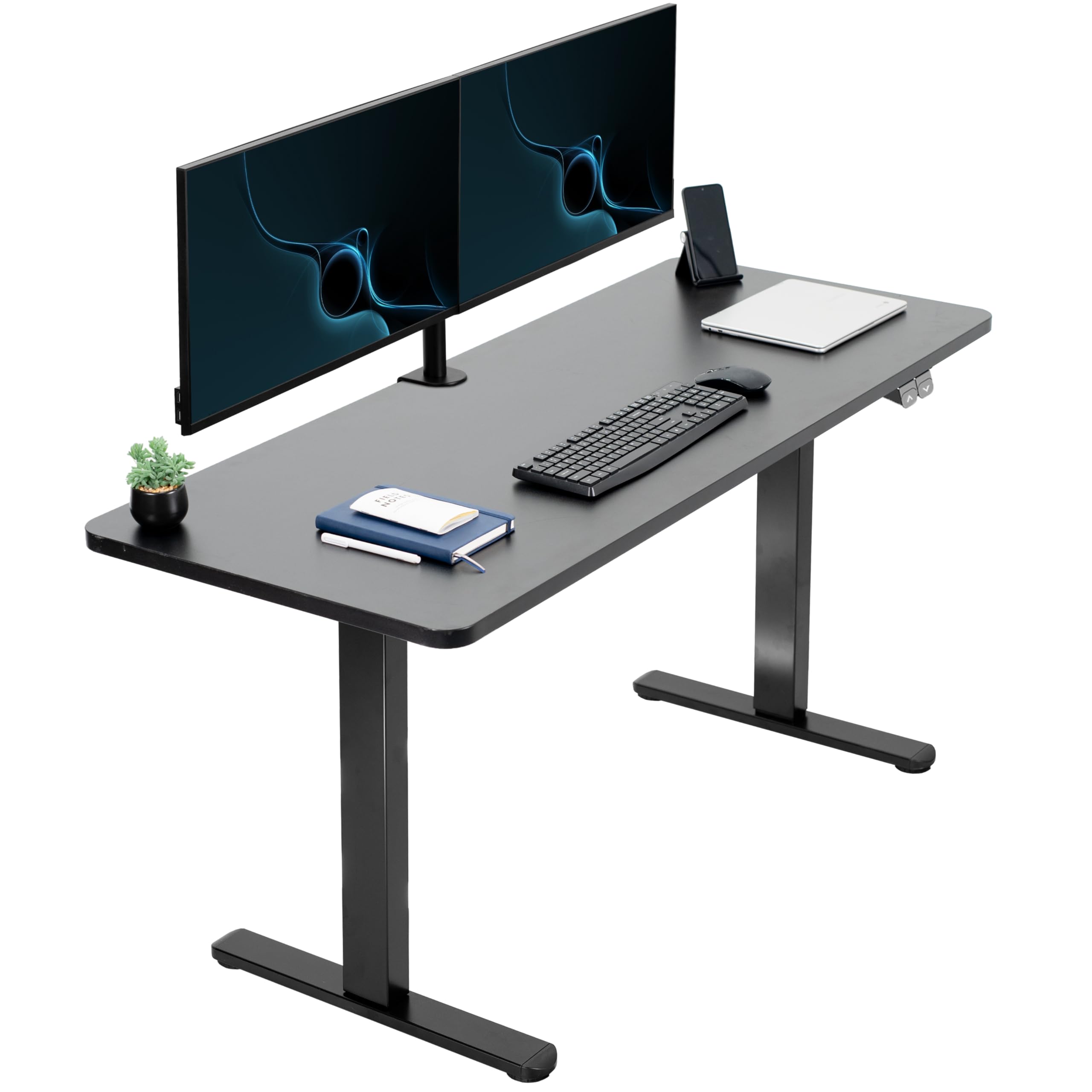 VIVO 60-inch Electric Height Adjustable 60 x 24 inch Stand Up Desk, Black Solid One-Piece Table Top, Black Frame, Home & Office 