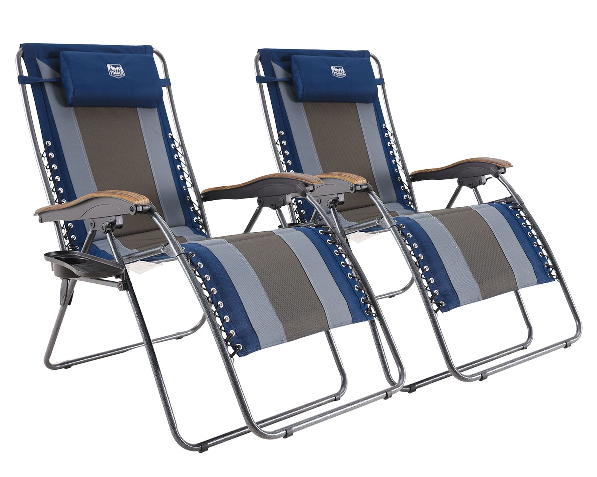 TIMBER RIDGE Outdoor Reclining Padded with Adjustable Headrest and Cup Holder Foldable Zero Gravity Lawn Chair for Adults, Suppo