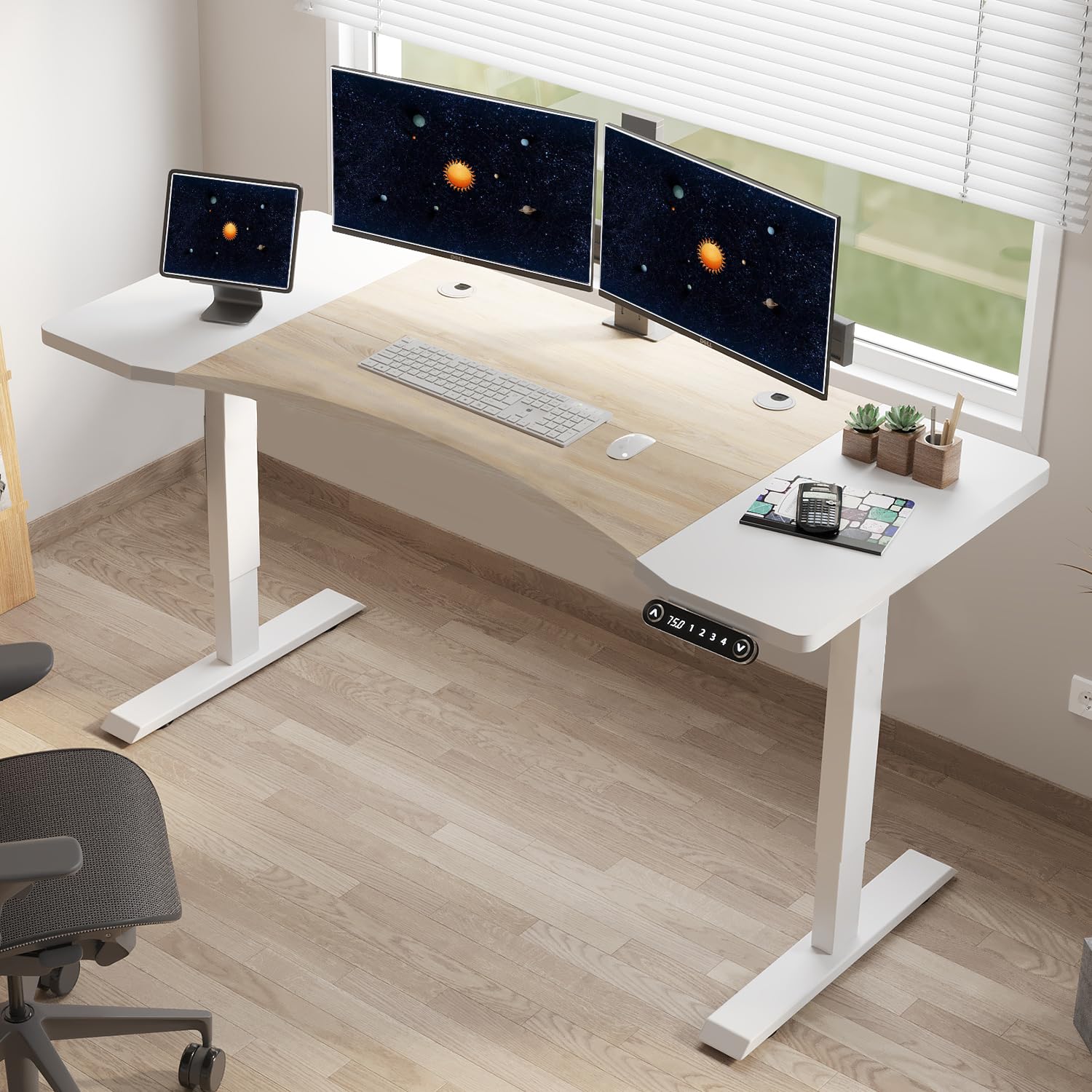 HEONAM 63 Electric Height Adjustable Desk - Dual Motor Sit Stand Workstation with Memory Presets & Large Desktop for Office & 
