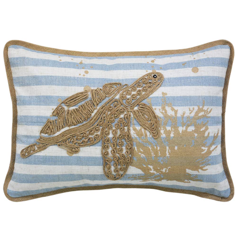 Ocean Sea Turtle Coral Coastal Accent Throw Pillow Cushion, Gift for Marine Animal Lovers, Polyester