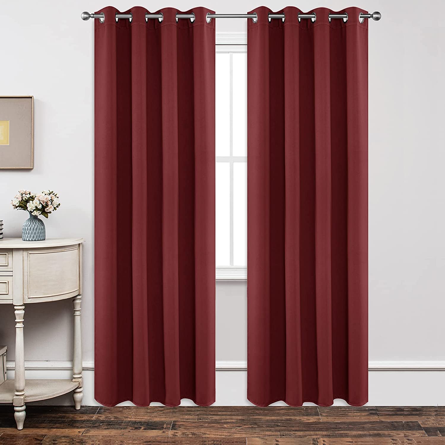 Joydeco Blackout Curtains 90 Inch Length 2 Panels Set, Thermal Insulated Long Curtains 2 Burg, Room Darkening Grommet Curtains f