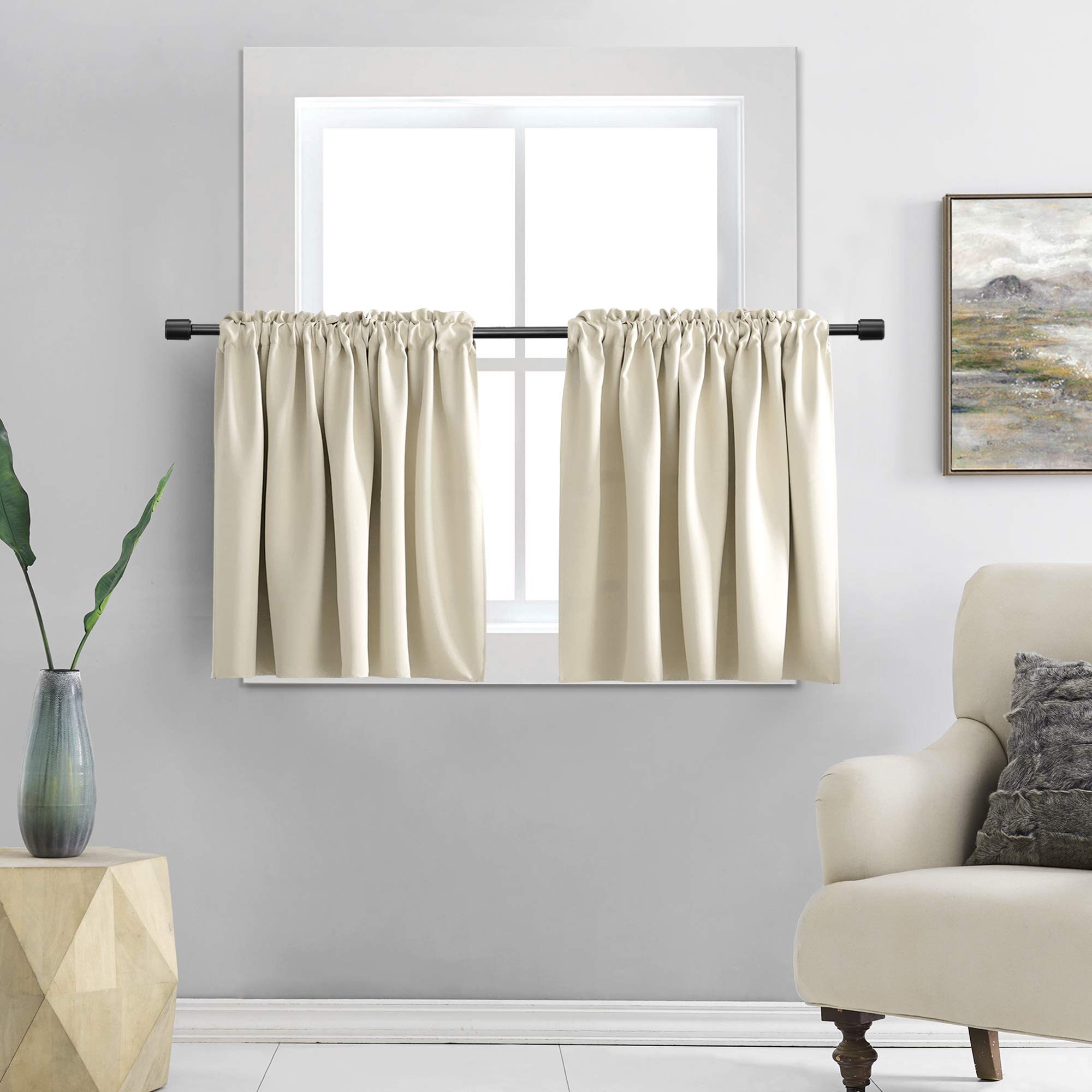 DONREN Small Window Room Darkening Tier Curtains - Thermal Insulated Window Treatment RV Curtains (42 W x 30 L,2 Panels,Cream Be