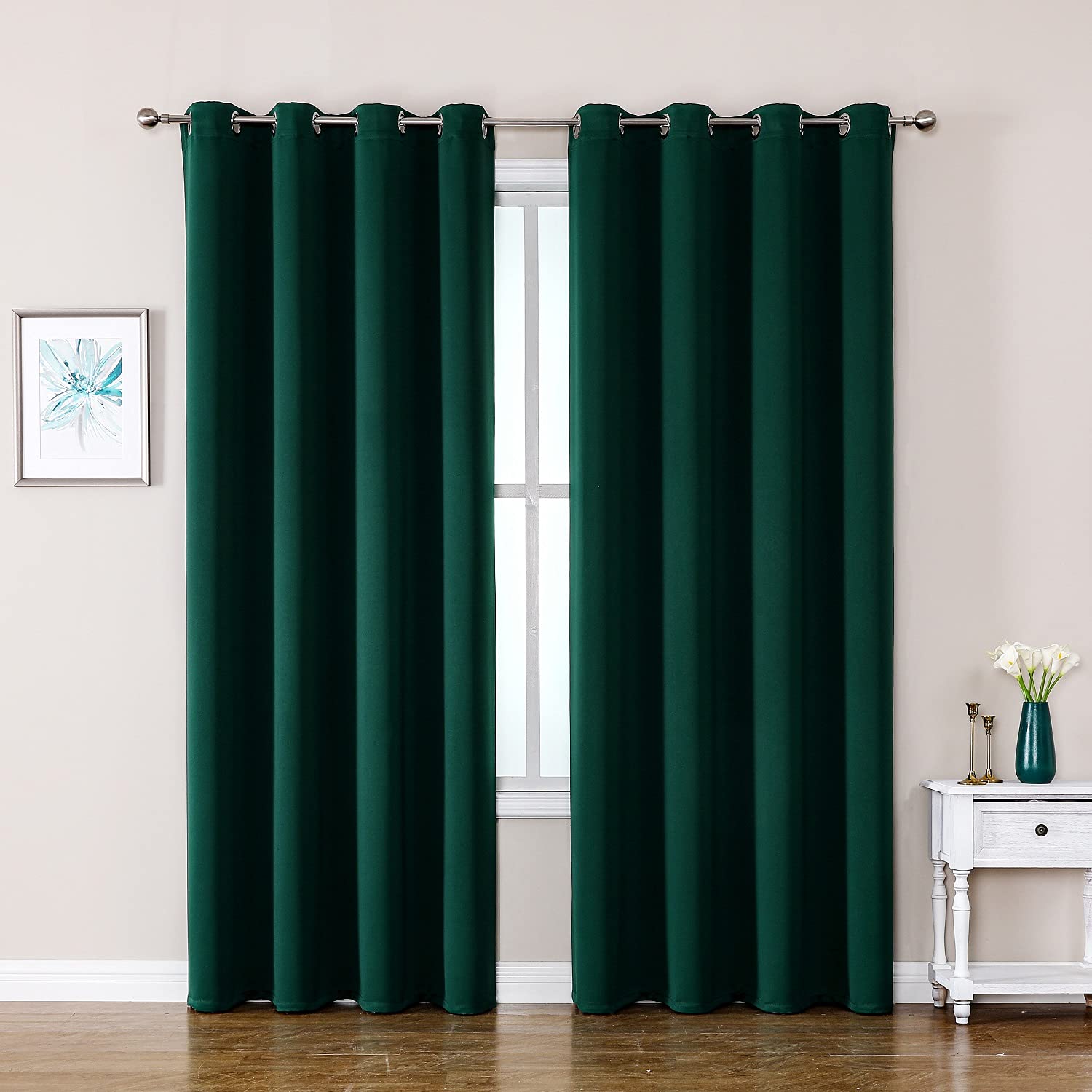 ChrisDowa Grommet Blackout Curtains for Bedroom and Living Room - 2 Panels Set Thermal Insulated Room Darkening Curtains (Forest