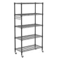 Homdox 5 Tier Metal Storage Shelves with Wheels, Heavy Duty Wire Shelving Unit, Adjustable Storage Racks with Side Hooks for Bat