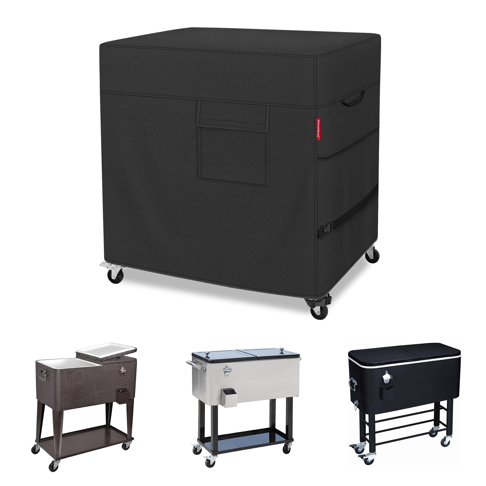 Porch Shield Waterproof Rolling 80-100 Qt Cooler Cart Cover Fits Most Patio Ice Chest Party Cooler (Black, 32L x 18W x 30H)