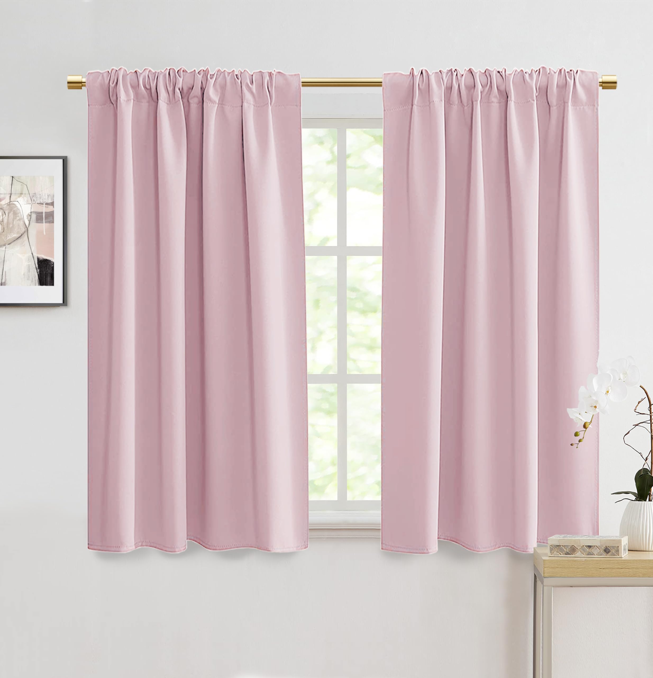 PANELSBURG Pink Blackout Curtain Panels 48 Inch Length for Nursery,Room Darkening Curtains for Kids Girls Bedroom Short Bathroom