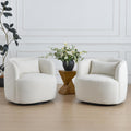 KINWELL 34 Wide Sherpa Swivel Barrel Chairs Set of 2, No Assembly Round Boucle Upholstered Accent Chairs Armchairs Single Sofa C
