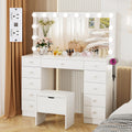 VOWNER Vanity with Lighted Mirror - Makeup Vanity Desk with 11 Drawers and Outlet, 3 Color Lighting Modes Adjustable Brightness,