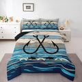 Feelyou Fishing Hook Bedding Set Full Size, Kids Toddler Lake House Comforter Set Boys Girls Rustic Farmhouse Bedding Set Nautic