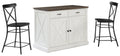 Crosley Furniture Clifton Kitchen Storage Island, Microwave Stand, Coffee Bar and Set of 2 Camille Stools, Distressed White/Blac