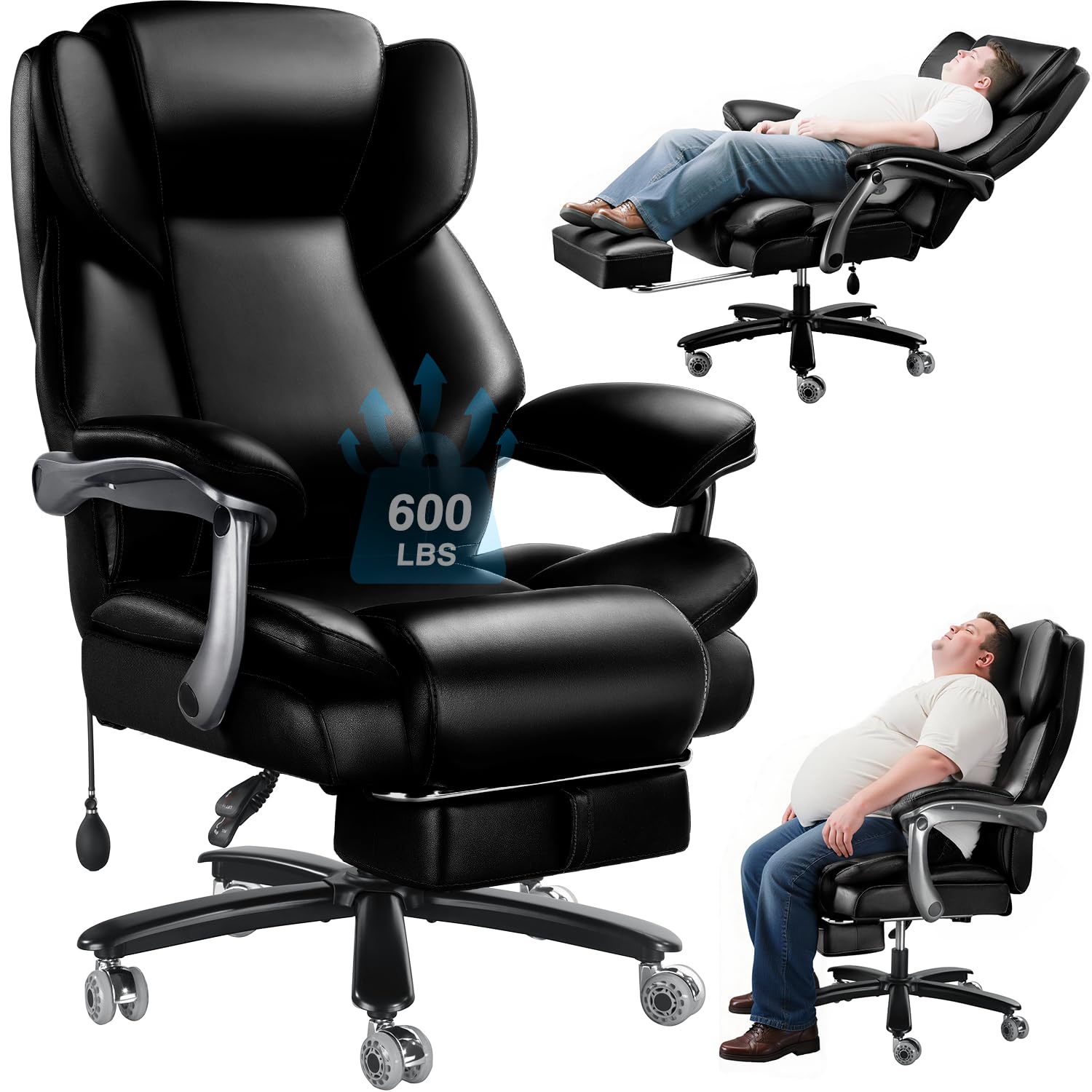 600lbs Big and Tall Office Chair for Heavy People,Heavy Duty Comfy Executive Office Desk Chair with Foot Rest&Adjustable Lumbar 