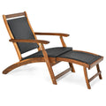 HAPPYGRILL Acacia Wood Chaise Lounge With Retractable Footrest - Rattan Wicker Folding Collapsible Chair for Poolside, Patio, Ga