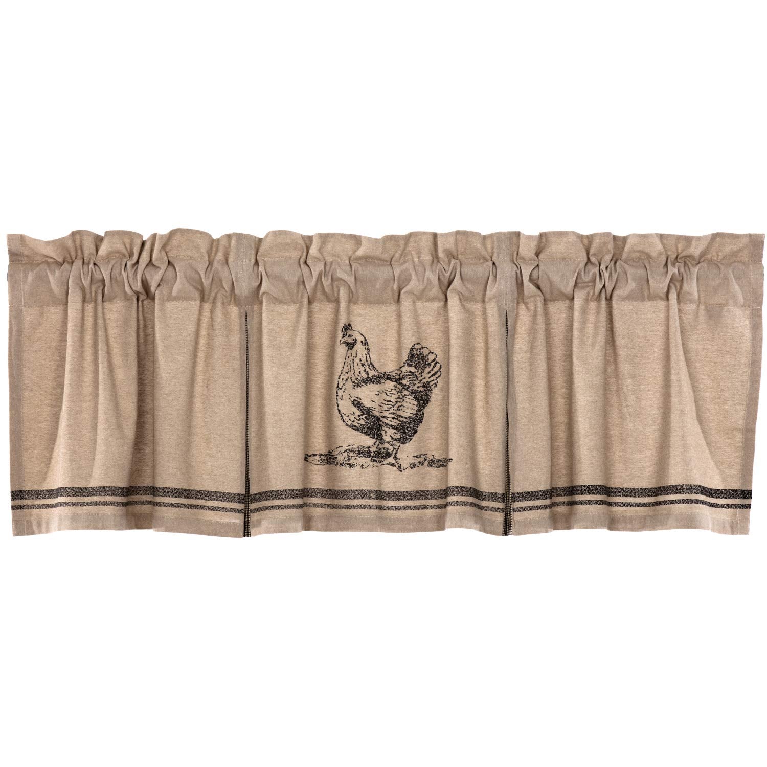VHC Brands Sawyer Mill Charcoal Valance Curtain Farmhouse Country Chicken Cotton Gray and Tan for Kitchen Window 20x72