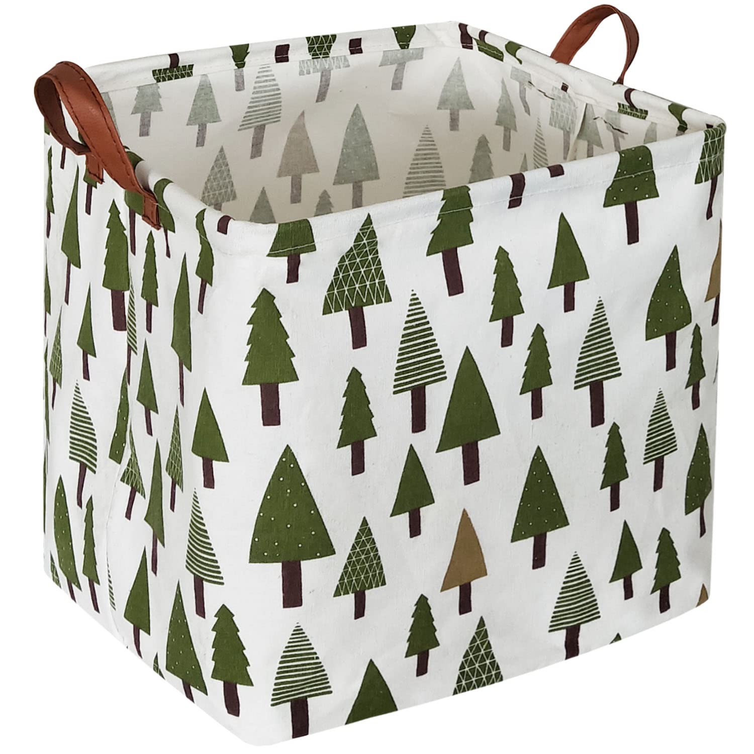 Sanjiaofen Square Woodland Storage bin, Nursery Basket,Collapsible Green Storage Box with Handles for Nursery Storage. (Square T