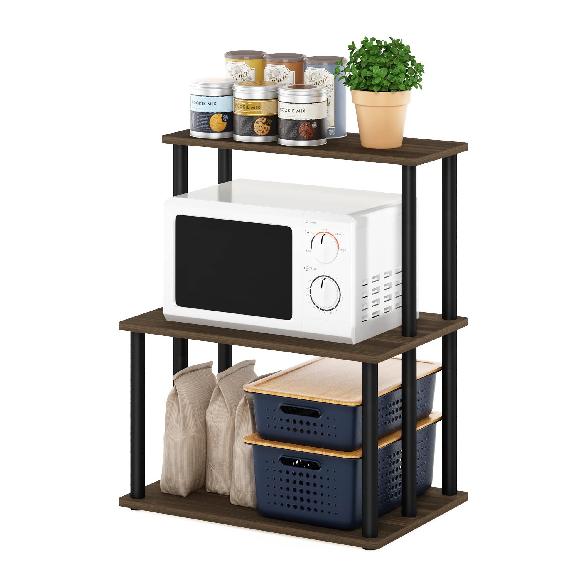 Furinno Turn-N-Tube 3-Tier Toolless Kitchen Storage Shelf, Columbia Walnut/Black
