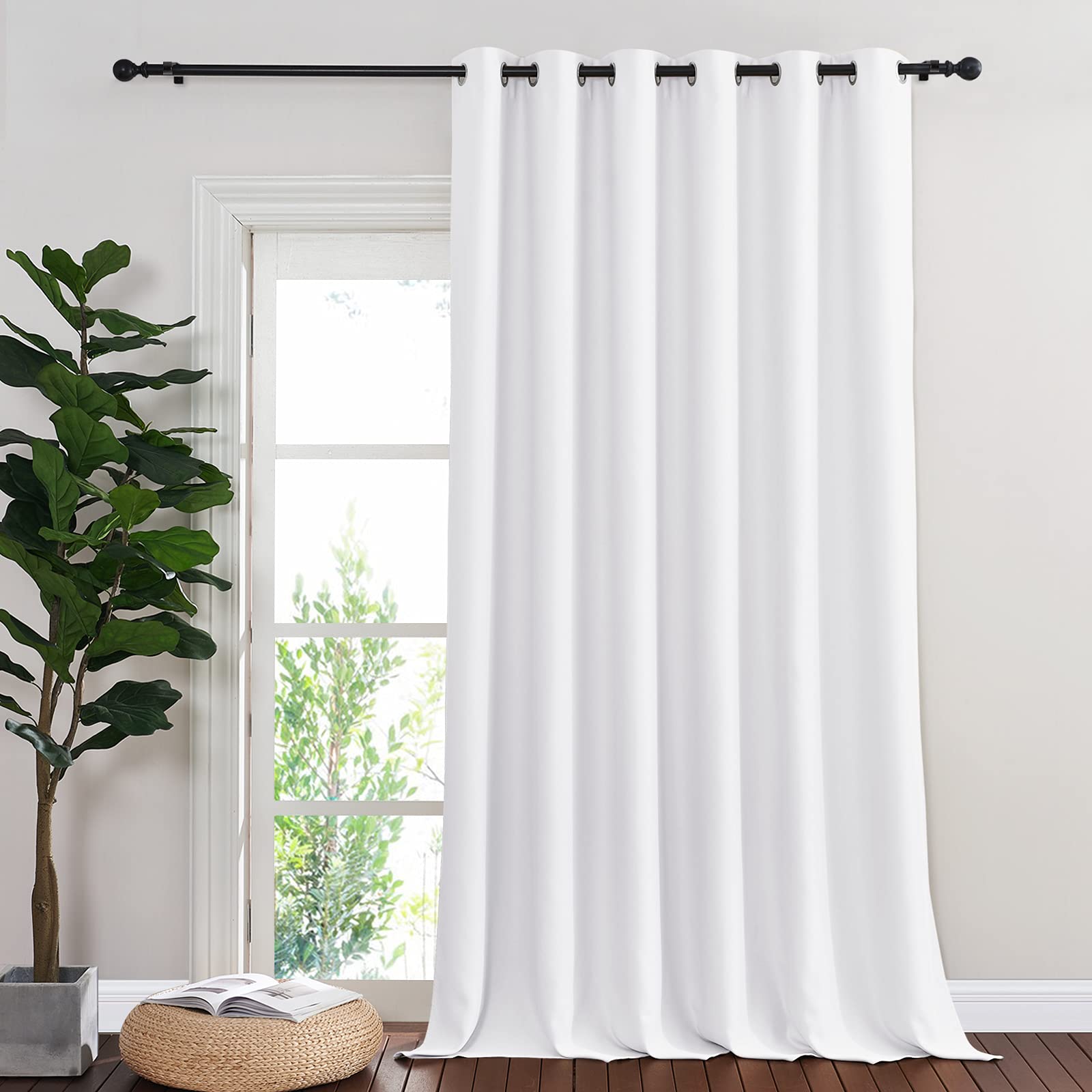 NICETOWN White Sliding Door Curtain for Bedroom, Grommet Thermal Insulated Extra Wide Solid Blackout Window Curtain & Drape for 