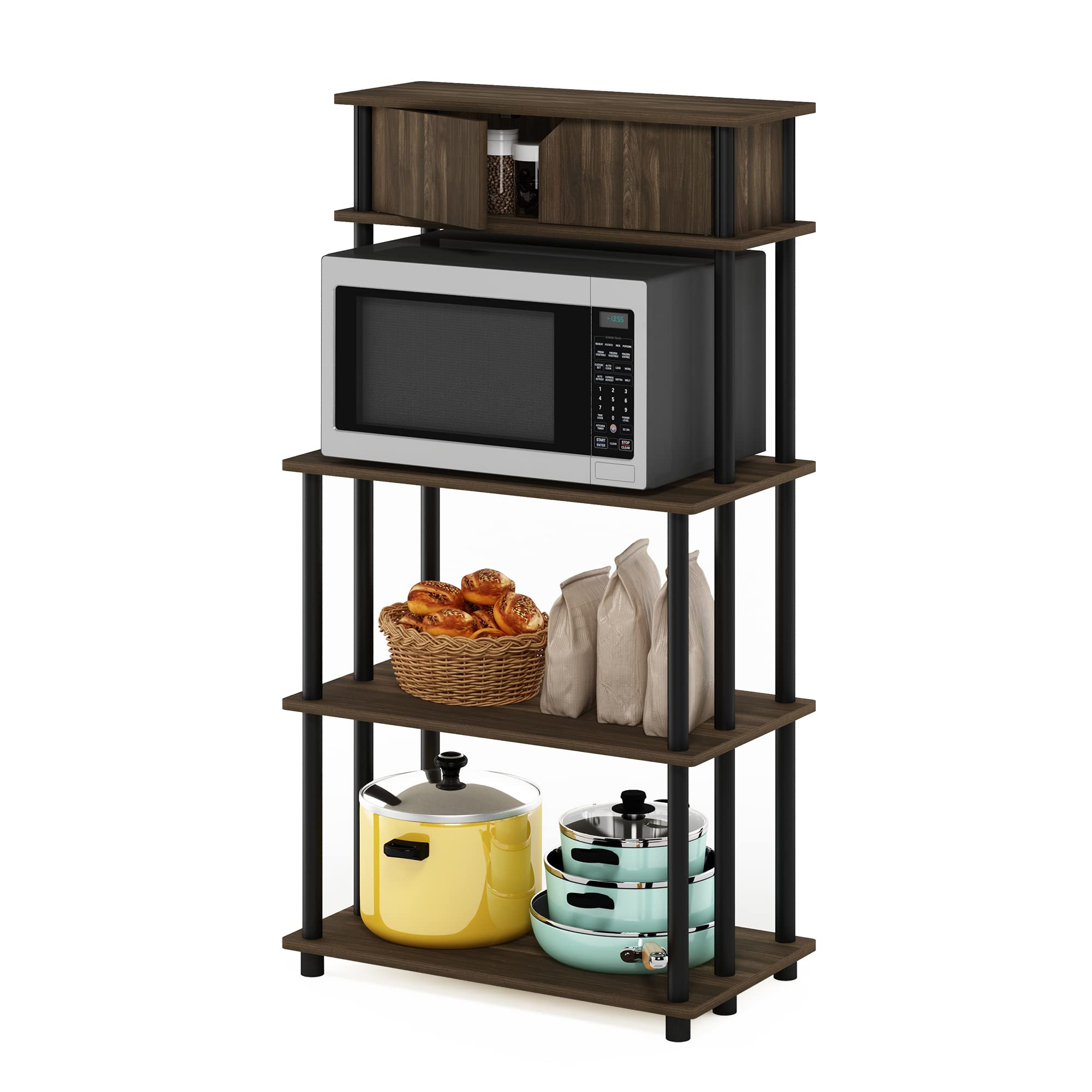 Furinno Turn-N-Tube Kitchen Storage Shelf with Top Cabinet for Kitchen, Dining Room and Home Office, Columbia Walnut/Black