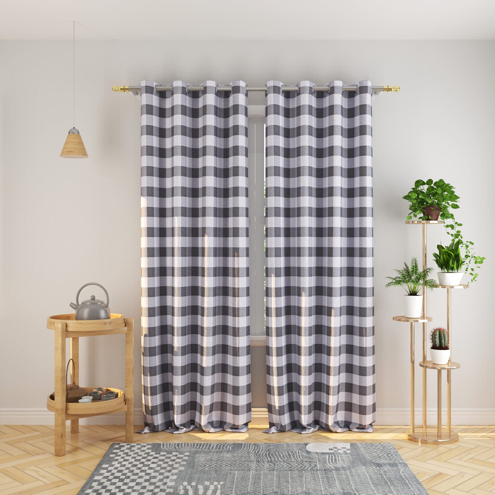 NATUS WEAVER Curtains Grey and White Buffalo Gingham Check Curtain Panels 95 inches Long Living Room Drapes Plaid Checker Kitche