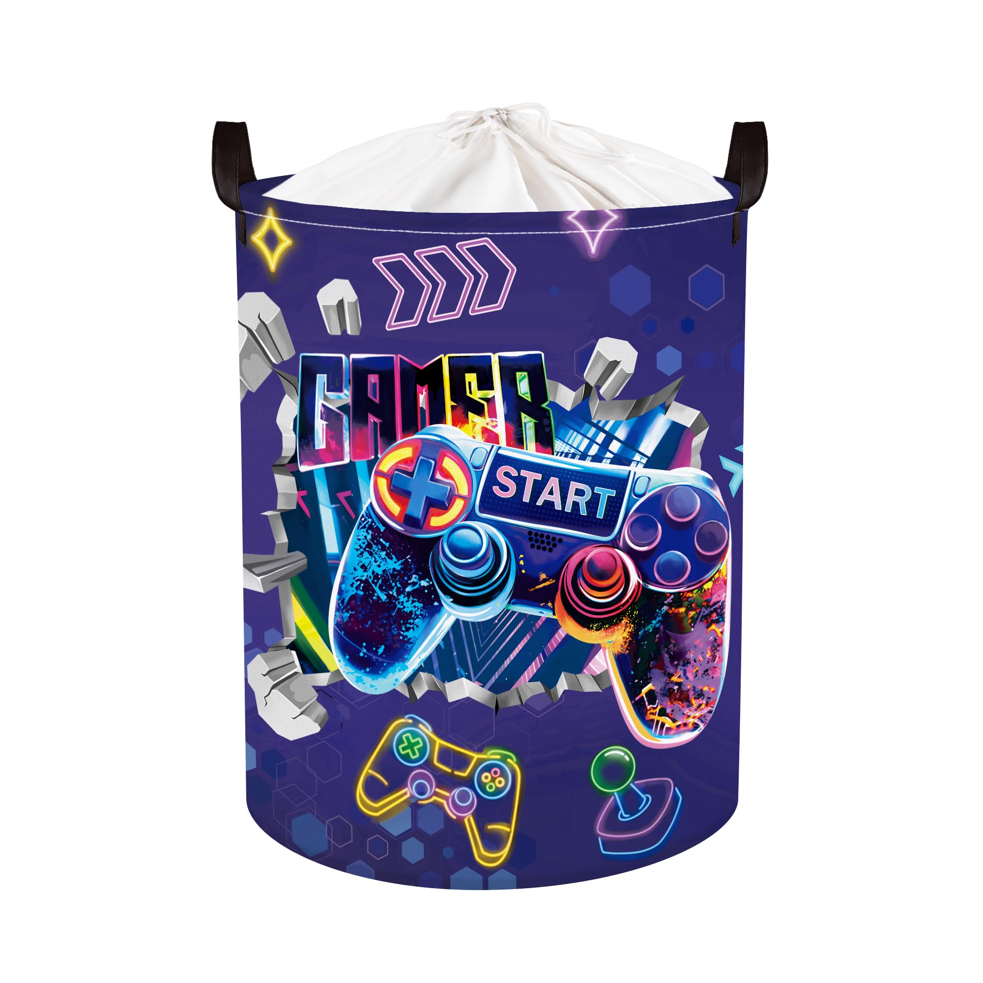 Clastyle Cool Game Storage Basket Kid Game Controller Clothes Laundry Hamper Collapsible Boy Toy Box for Nursery Palyroom,3D Pur
