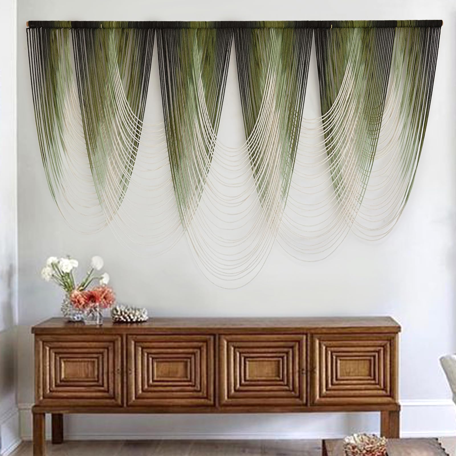 Macrame Wall Hanging Dip-Dyed Large Macrame Wall Decor Yarn Tapestry 57 W x 41 L For Headboard Bedroom Living Room Boho Fiber Ho