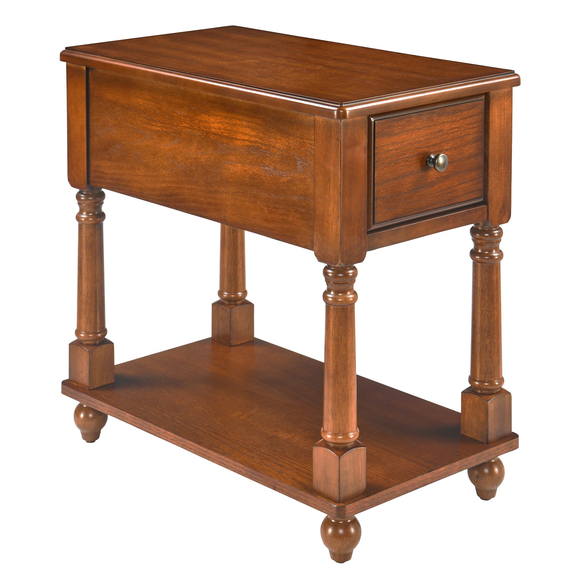 LEEMTORIG Set of 2 Solid Wood End Table Narrow Side Table with Drawer, Cherry Wood End Table Living Room, 13 W Slim Bedside Tabl