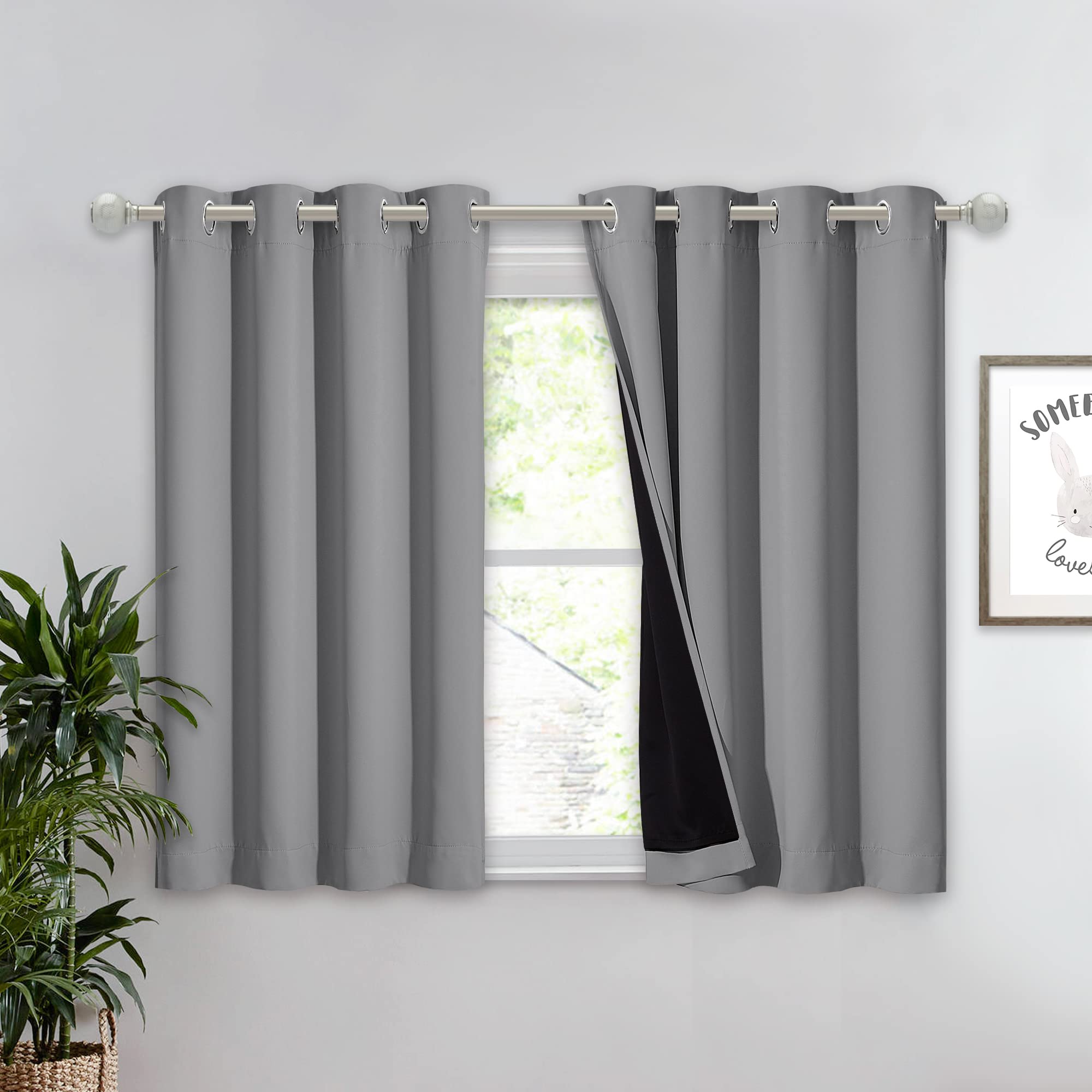 NICETOWN 100% Blackout Curtain with Black Liner, Thermal Insulated Full Blackout 2-Layer Lined Curtain, Energy Efficiency Window