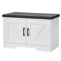 HOMSHO 2-Tier Storage Bench,Shoe Bench with Padded Seat Cushion, Entryway Bench with 2 Barn Doors,Adjustable Shelf, 27.6 L x 13.