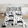 Feelyou Construction Bedding Set King Size Equipment Trucks Comforter Set for Kids Boys Girls Decor Cartoon Car Excavator Tracto
