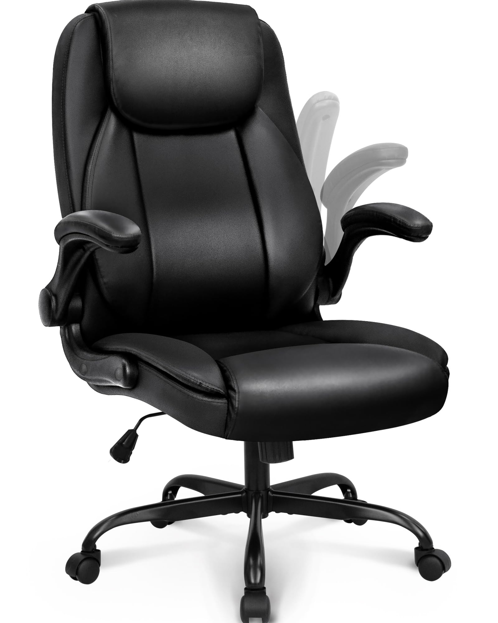 NEO CHAIR Ergonomic Office Chair PU Leather Executive High Back Computer Desk Chair Adjustable Height Flip-up Armrests Lumbar Su