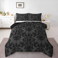 Feelyou Adults Gothic Comforter Set All Season Dark Olive Green Damask Bedding Set with 2 Pillow Cases Vintage Rose Microfiber K