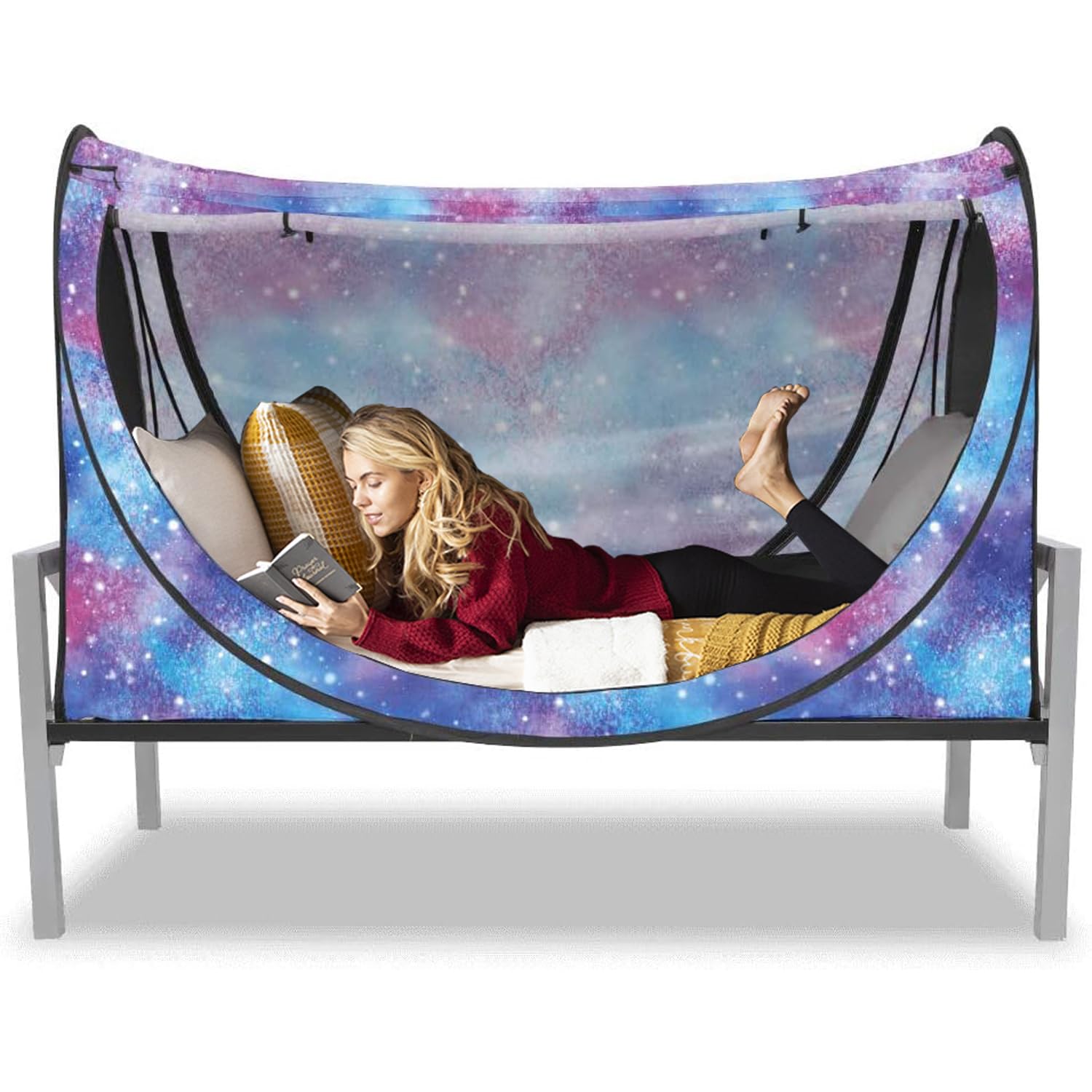 Privacy Pop up Eclipse Bed Tent Bed Drapes (Unicorn Galaxy, Twin)