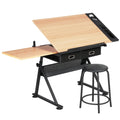 Yaheetech Height Adjustable Drafting Table Drawing Table Artist Desk Tilting Tabletop Art Craft Desk Watercolor Paintings Sketch