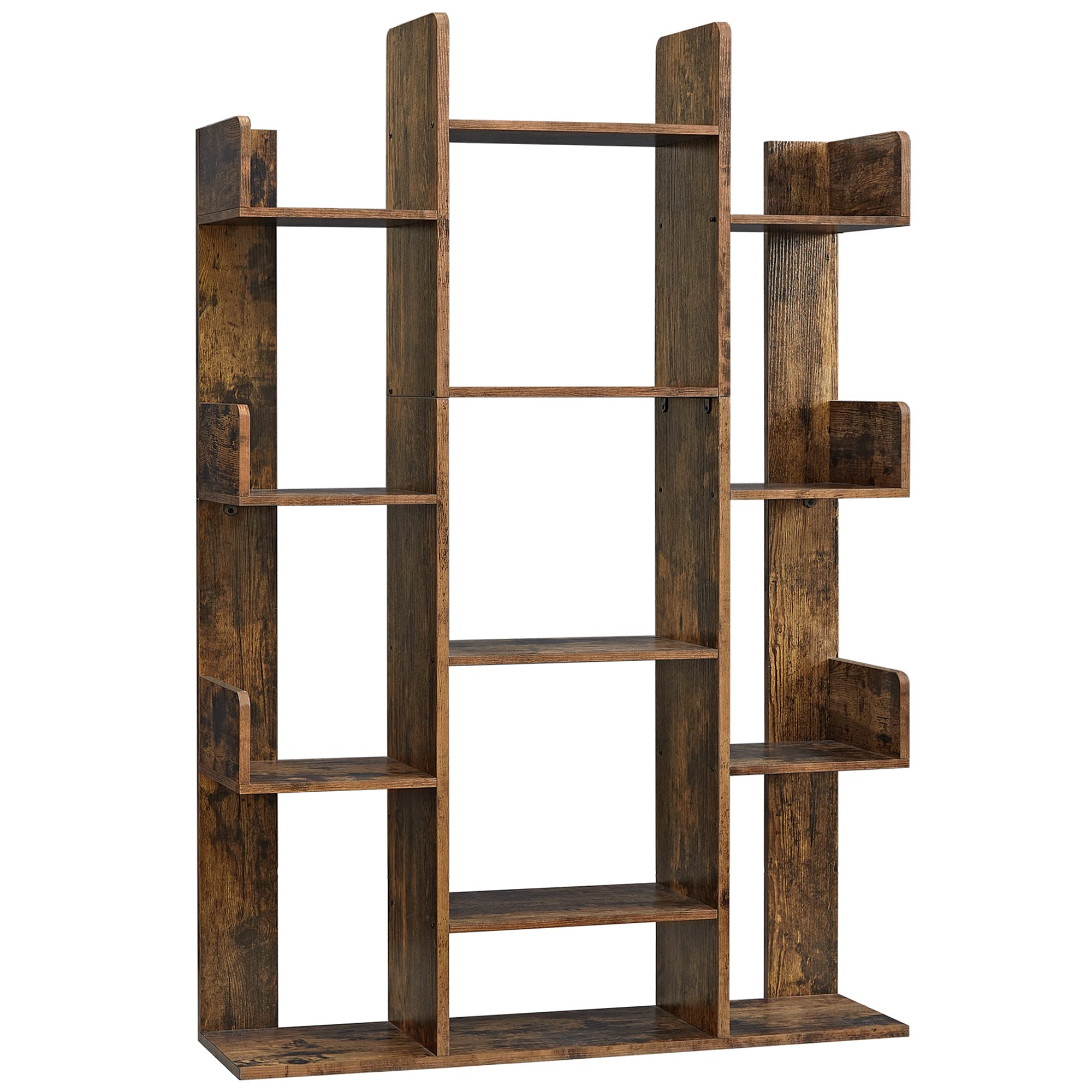 VASAGLE Bookshelf, Tree-Shaped Bookcase with 13 Storage Shelves, Rounded Corners, 9.8   D x 33.9   W x 55.1   H, Rustic Brown UL
