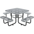 Global Industrial 46 Square Picnic Table, Expanded Metal, Gray Thermoplastic Coating, Attached Benches, 1-1/2    Umbrella Pole H