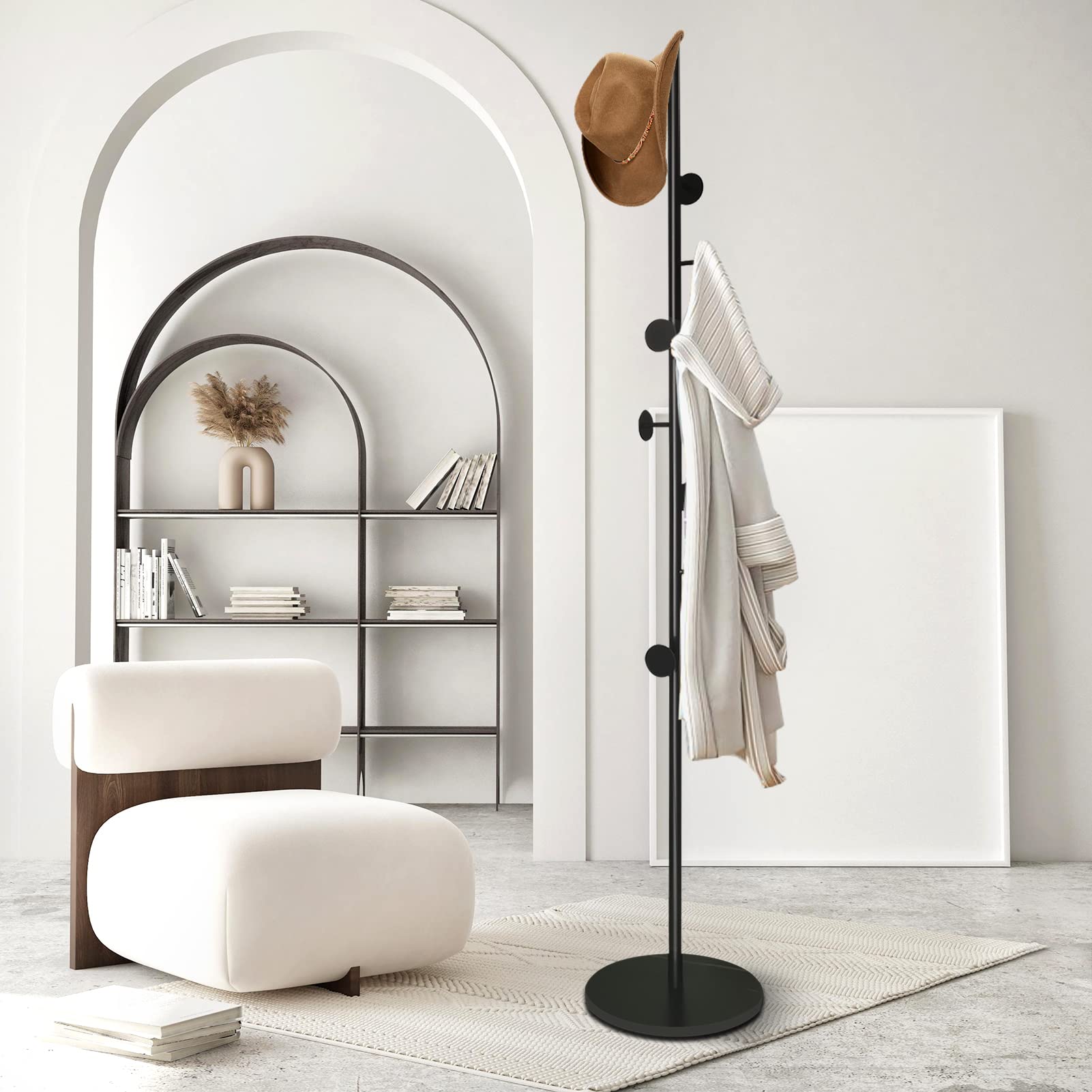 Aolohomy Coat Tree Freestanding, Metal Coat Rack Tree with 8 Hooks, Free Standing Hanger for Hats Scarves Purses Umbrellas, Coat