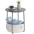 VASAGLE End Table, Small Bedside Table with Fabric Basket, Modern Nightstand, Round Side Table, for Living Room, Bedroom, Cement