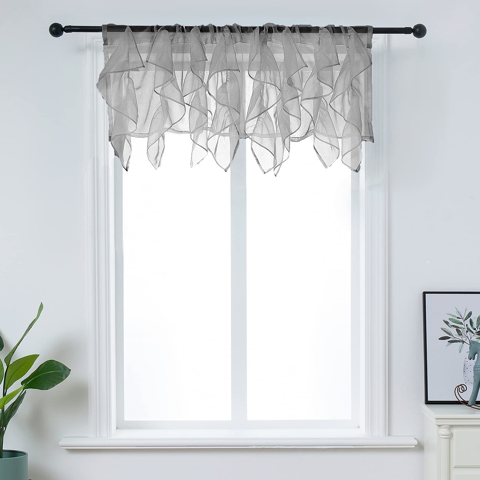 PearAge Ruffled Voile Semi Sheer Curtain Valance, Kitchen Living Room Shabby Chic Ruffle Valance Curtains, Girls Daughters Bedro