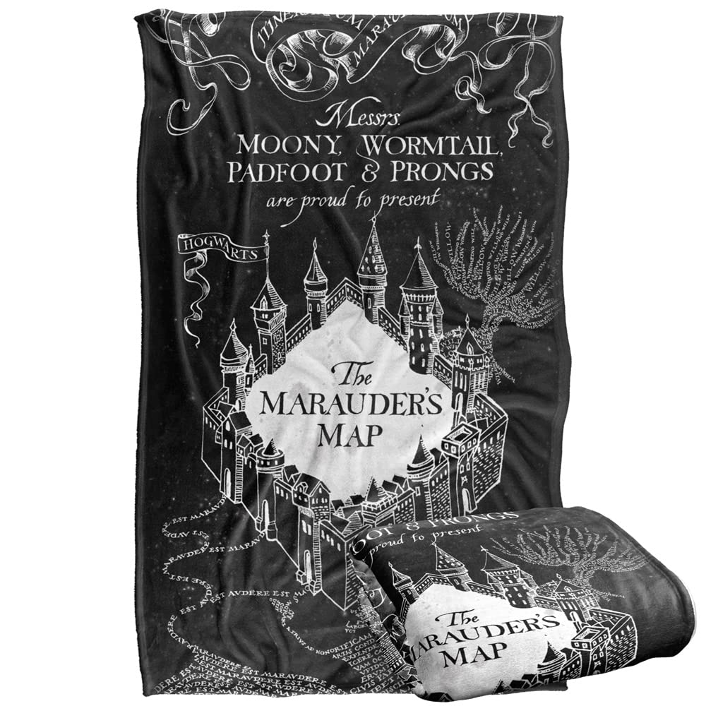Harry Potter Marauders Map Officially Licensed Silky Touch Super Soft Throw Blanket 36 x 58, Black and White