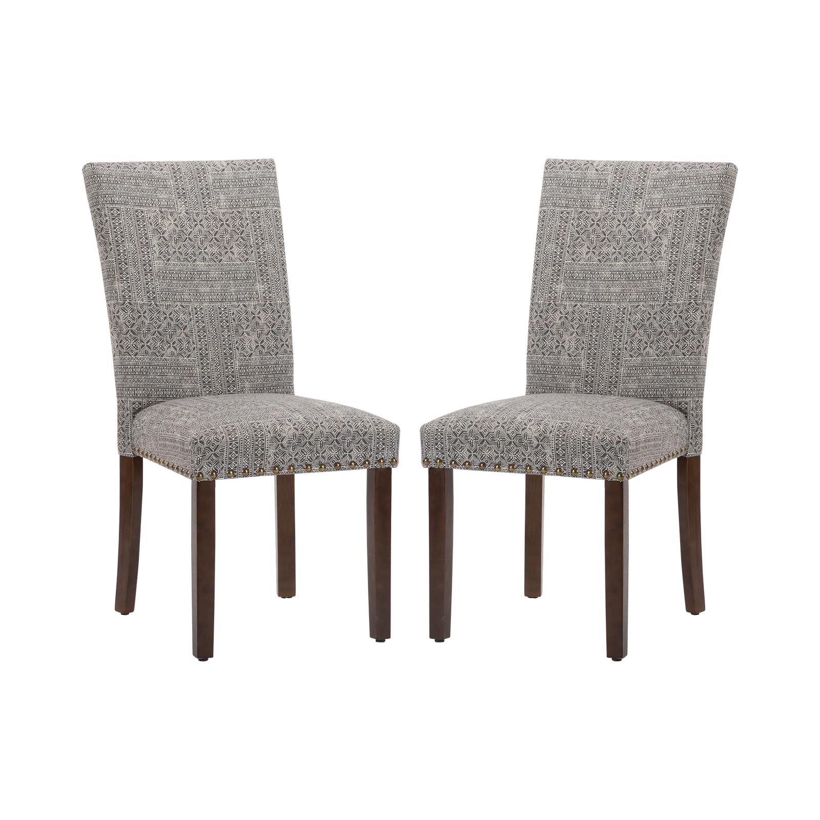 COLAMY Upholstered Parsons Dining Chairs Set of 2, Fabric Dining Room Kitchen Side Chair with Nailhead Trim and Wood Legs - Boho