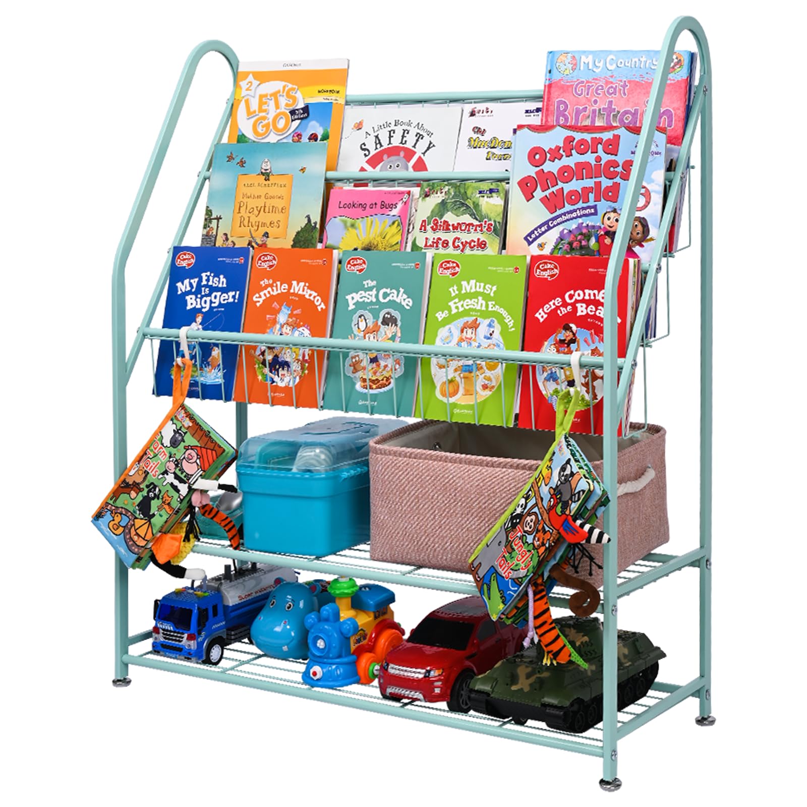 Luwesde Kids Bookshelf Toy Storage, Bookcase Shelf for Children Room, 5-Tier Large Metal Cabinets Shelves Display, Freestanding 