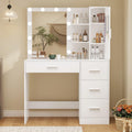 usikey Makeup Vanity with Lights, Vanity Desk with Mirror and 10 LED Lights, Vanity Table Set with 4 Drawers, Cabinet & 4 Neckla