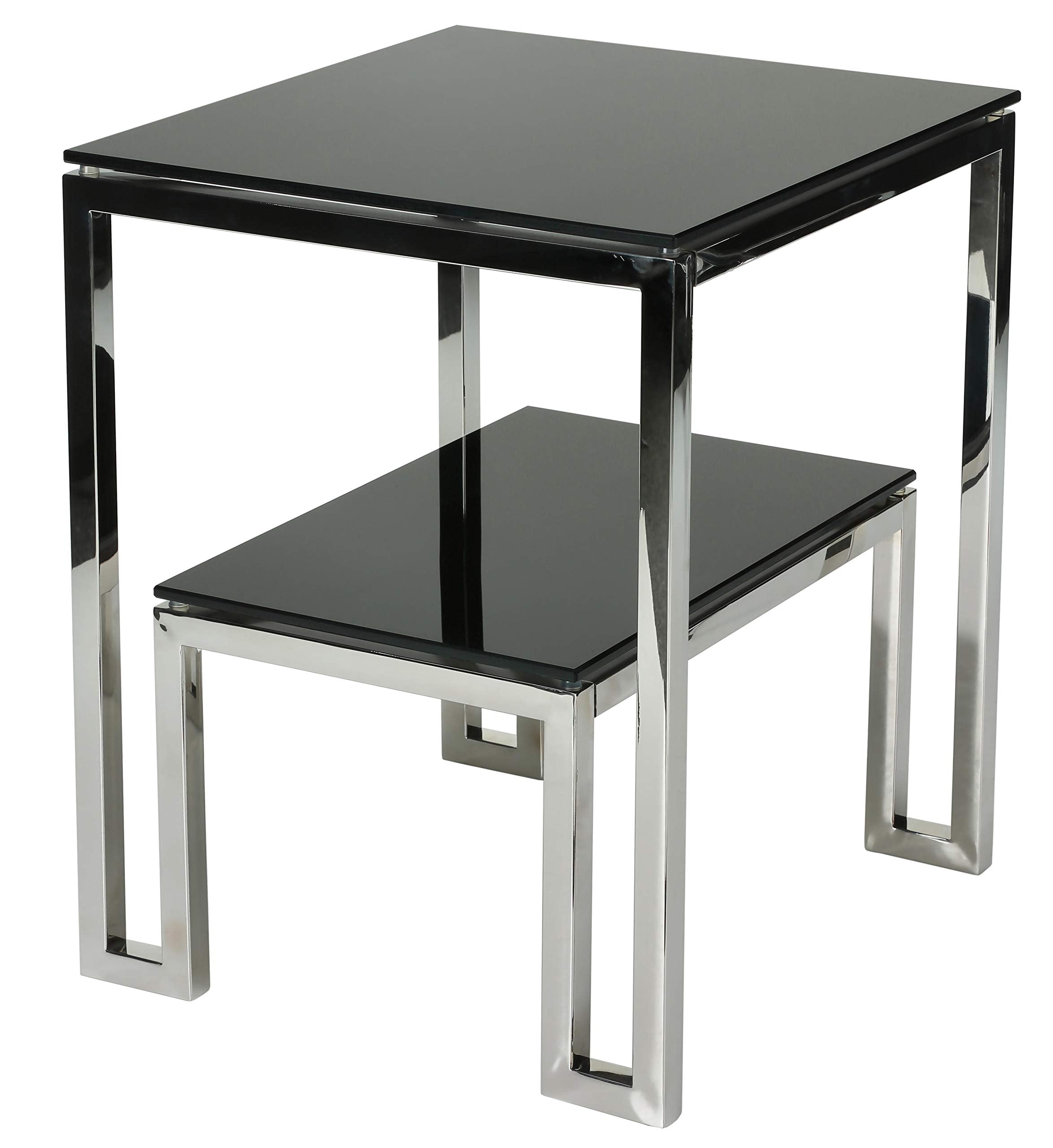 Cortesi Home Adina Two Tier Black Glass End Table
