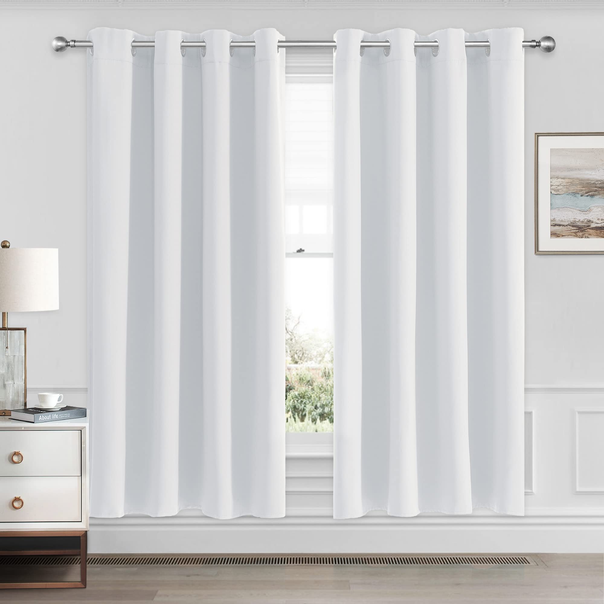 CUCRAF Grayish White Blackout Curtains 45 inch Length 2 Panels Set, Room Darkening Curtains & Drapes for Living Room Bedroom, Th