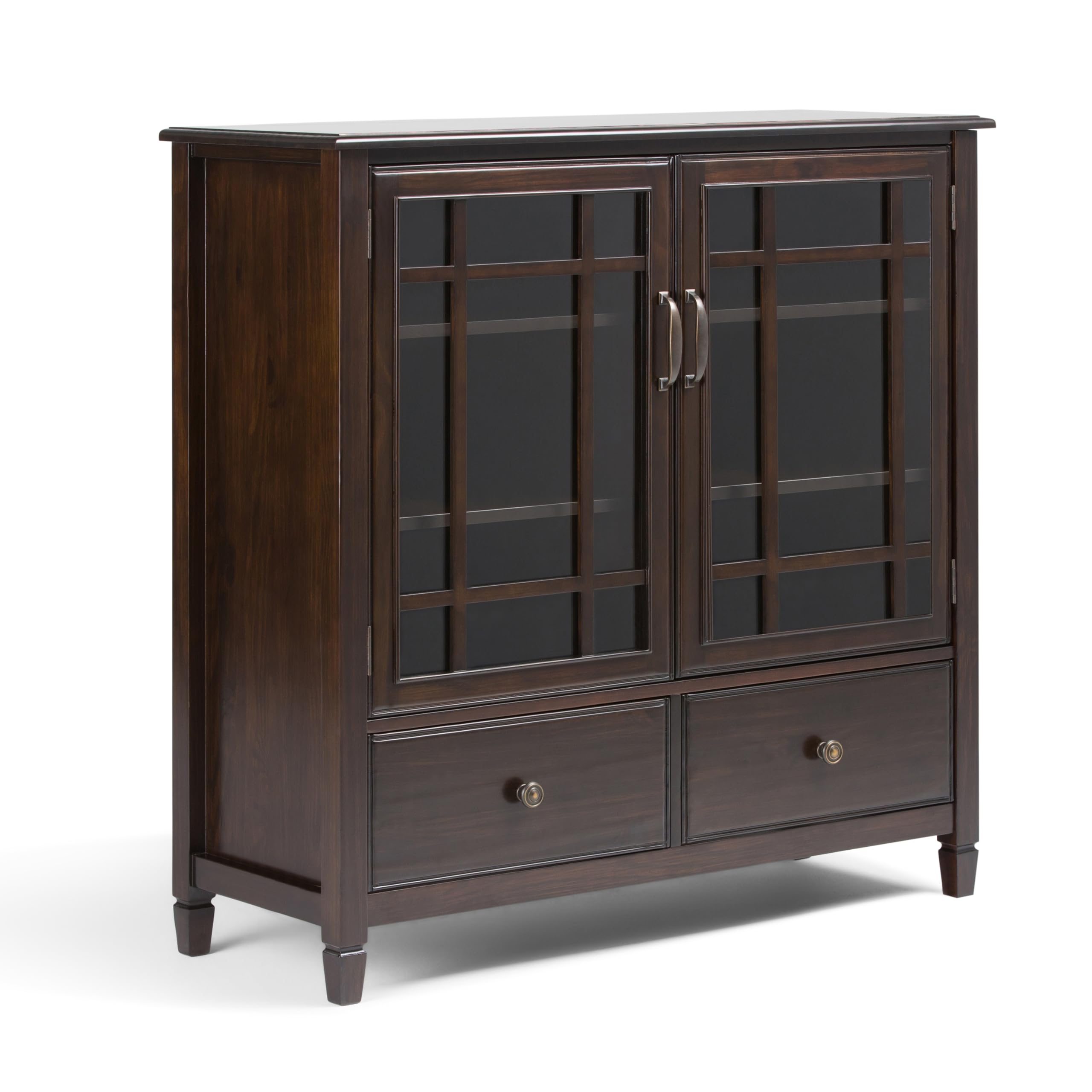 SIMPLIHOME Connaught SOLID WOOD 46 Inch Wide Traditional Tall Storage Cabinet in Dark Chestnut Brown, For the Living Room, Entry