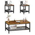 AWQM 3 Pieces Coffee Table Set, Industrial Coffee Table with 2 Square End Side Tables, Modern Living Room Table Set with Metal F