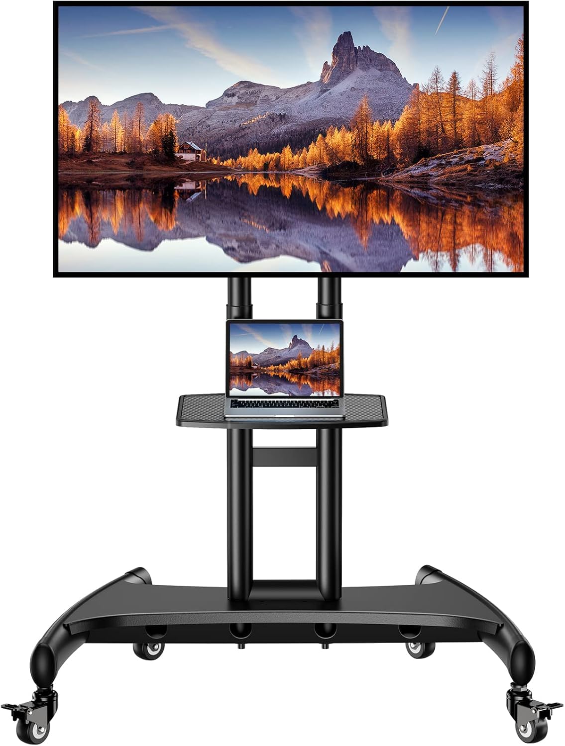 Perlegear Mobile TV Cart for 32-82 Inch Flat/Curved LED/LCD/OLED TVs Rolling TV Stand with Height Adjustable Shelf Max VESA 600x
