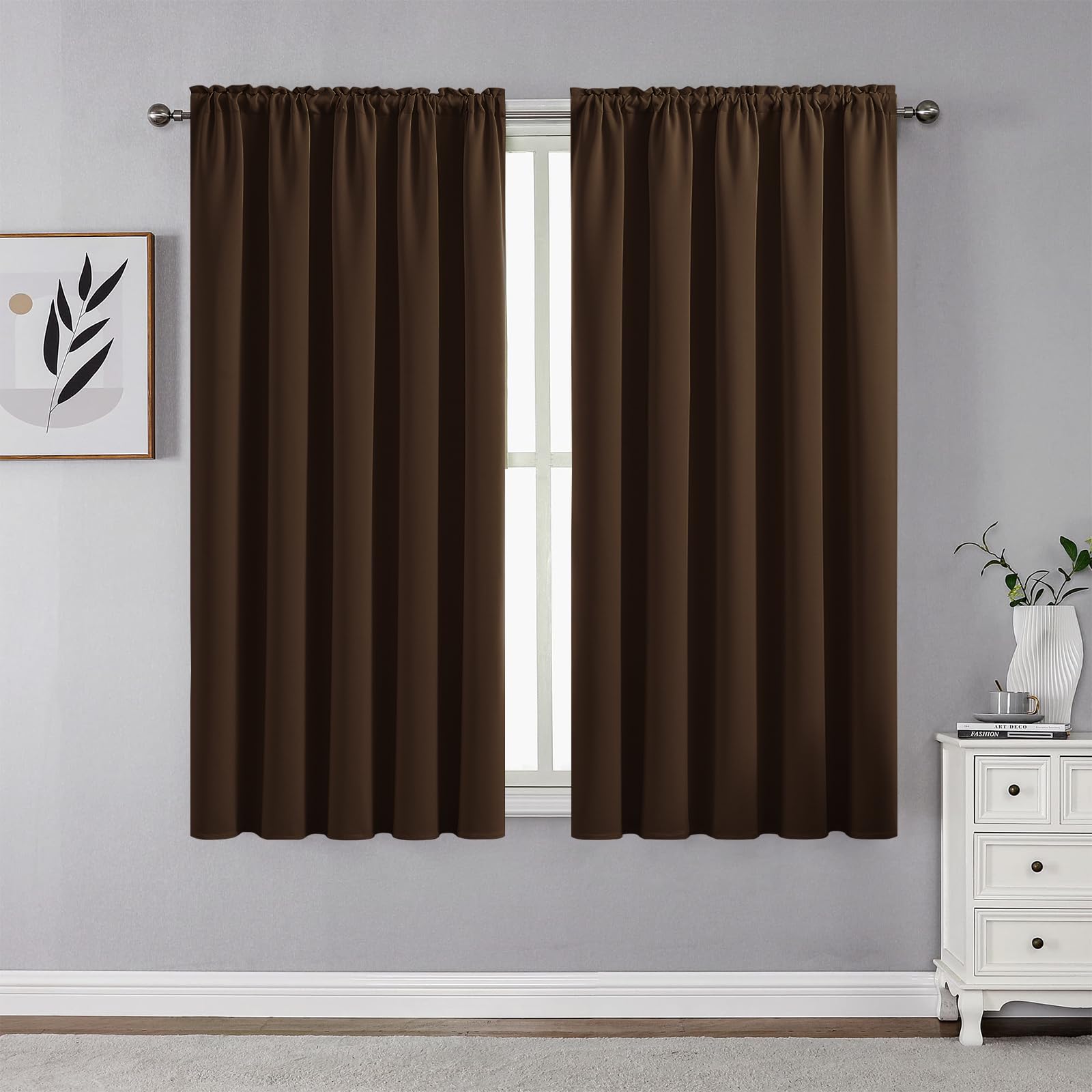 CUCRAF Blackout Curtains 45 inch Length 2 Panels Set, Rod Pocket Room Darkening Drapes for Bedroom Living Room, Insulated Therma