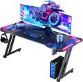 HLDIRECT 63 Inch Gaming Desk with LED Lights Carbon Fibre Surface Gaming Table Large Computer Desk Ergonomic Home Office Desks Z